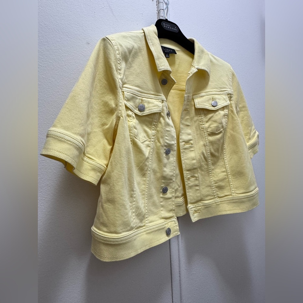 Talbots SHORT SLEEVE Cropped JEAN JACKET - DAISY Medium Butter Yellow - Picture 5 of 6